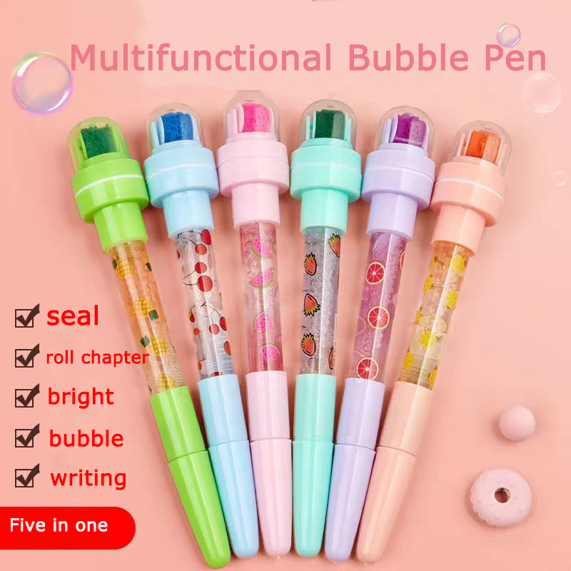6pcs/set Multifunctional Cartoon Seal Bubble Ballpoint Pen Children Blowing  Bubble Magic Funny Stamp Ballpoint Pen - AliExpress